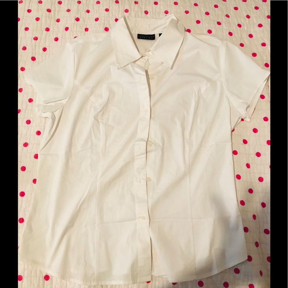 White button down shirt. Short sleeve. Office wear